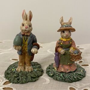 Vintage Easter Bunny Figurines Set of 2 Rabbits Spring Holiday Decor Springtime